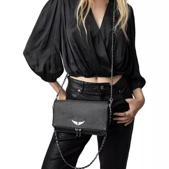 Zadig & Voltaire Rock Plumetis Noir Studded Bag - Picture 2 of 11